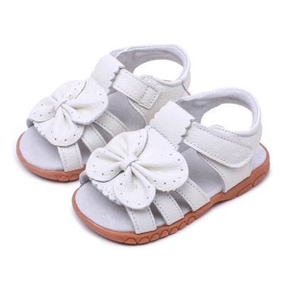 China Butterfly Anti-slippery Breathable Leather Open Toe Children's Flat Toe Dress Sandals Girl's White Sandals for sale