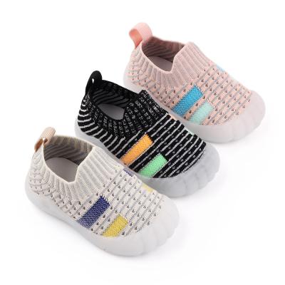 China Anti-odor Breathable Fabric Knitting Edging Up Toe Baby Shoes Unisex Toddler Walking Shoes for sale