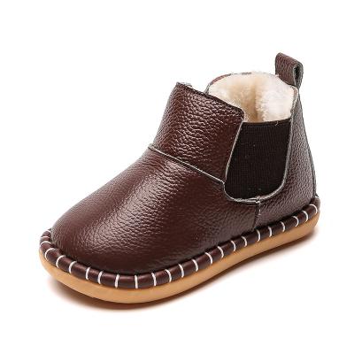 China Baby Thicker Booties Anti-odor Soft Sole Hair Kids Round Toe Warm Boots Unisex Genuine Leather Baby Winter Shoes for sale