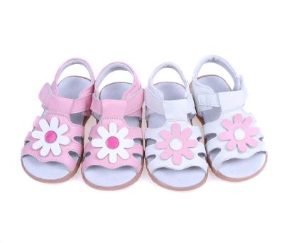 China Flower Toe Baby Leather Sandals Kids Open Cute Flat Sandals Anti-slippery Baby Sandals for sale