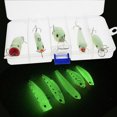 China ABS Plastic 5 Pieces Bait Minnow Hard Baits Socket Light Box for sale