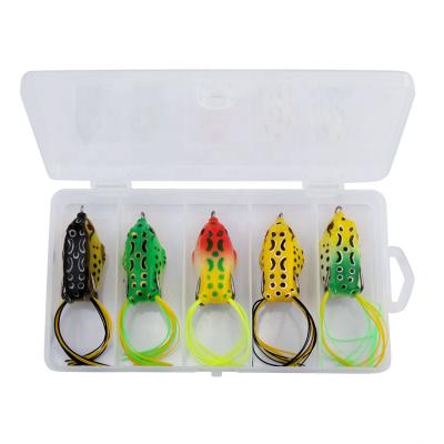 China Soft Bearded Frogs Baits5 Set Box Silica Gel Top Water Fishing Lure Artificial Bait for sale