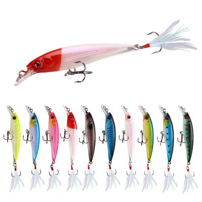 China ABS Plastic Minnow 7g/10.5cm Feather 3x Hook Bass Mandarin Fish Freshwater Sea Water Lure for sale