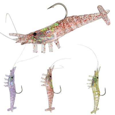 China 3pcs Luya lures10g/8.5cm ABS silicone plastic simulation soft shrimp and worm with soft hook shrimp lures for sale