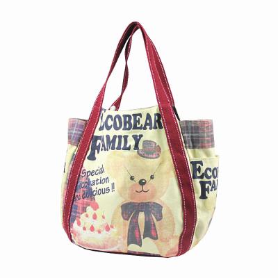 China Beautiful Eco Friendly Animal Canvas Handled Tote Bag Reusable Shopping Bag for sale