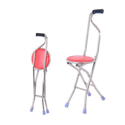 China Portable Three Leg Aluminum Folding Hospital Elderly Walking Stick Seat Cane Walking Stick With Chair for sale