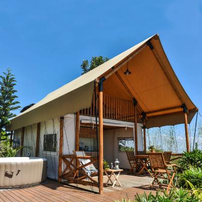 China Plywood Pole Frame (80x60x3mm) Safari Tent Wood Prefab Camping Hotel Glamping Triangle Wooden Villas for sale