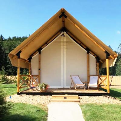 China Outdoor Wooden Hotel Safari Tent With Shower Luxury Glamping Mobile Home 35m2 Plywood Pole Frame (80x60x3mm) for sale