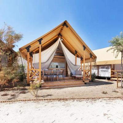 China Rectangle Wooden Safari Hotel Glamping Tent Luxury Outdoor Plywood Pole Frame 5x4 for sale