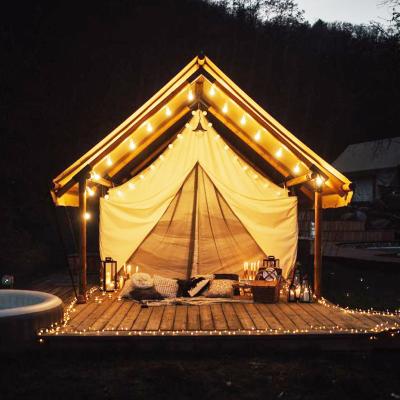 China Wooden Glamping Safari Tent Luxury Hotel House Wooden Structure Villa Wind Resistance Of Plywood Pole Frame (80x60x3mm) for sale