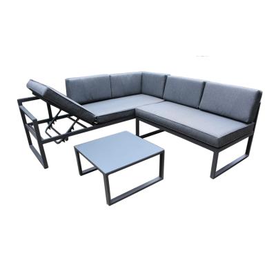 China Contemporary L Shaped Adjustable Outdoor Garden Furniture 5 Seater Aluminum Corner Sofa Set for sale