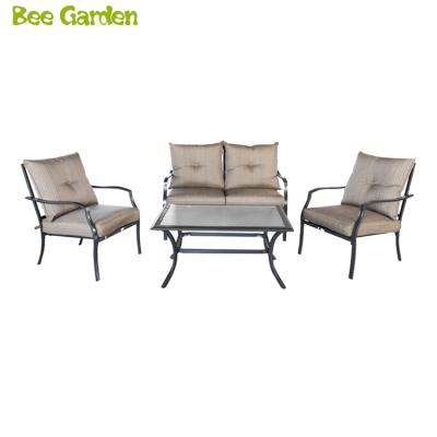 China KD Design Patio 4 PC Padded Conversation Set Steel Deep Seating Set Cushioned Outdoor Furniture for sale