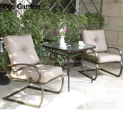 China Contemporary 3 Pcs Cushioned Bistro Outdoor Patio Metal Furniture Outdoor Dining Set for sale