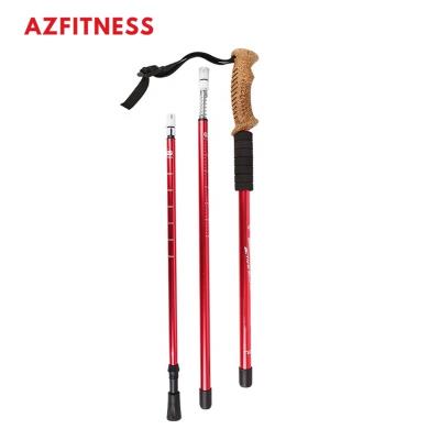 China High Quality Durable Ultralight Folding Straight Leg Cork Handle Adjustable Walking Stick Trekking Alpenstock Poles for sale