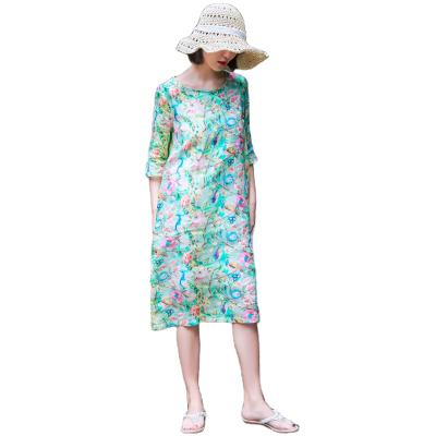 China Breathable Chinese style new fashion women printed vintage long dresses casual elegant women dress for sale