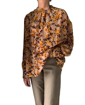 China Factory Made Breathable High End Cuff Wide Sleeve Woman Floral Shirt Blouse For Women And Lady for sale