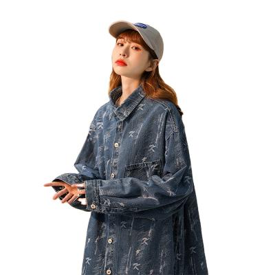 China Viable Spring Autumn Ladies Shirts Loose Fit Sheath Long Slim Shirts Men's Jeans Coat Unisex Blouses for sale