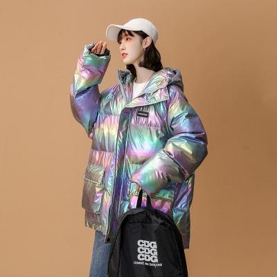 China Waterproof 2021 Women Men Unsex Warm Hooded Coats Colorful Luminous Windproof Coat Laser Trench Coat Winter Coats for sale