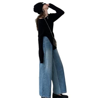 China Sustainable Design Casual Loose Wide-Leg Straight Blue Jeans Women Retro Fashion Denim Pants for sale