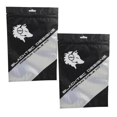 China Custom Printed Recyclable Plastic Matt Black Ziplock Pouches For USB Small Network Cable Retail Plastic Bag for sale