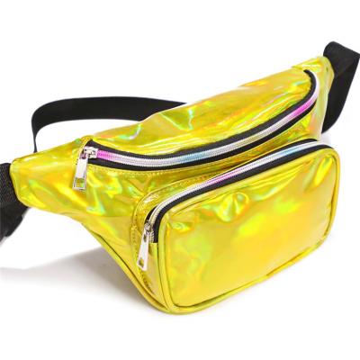 China Promotional Cheap Yellow Holographic PU Polyester Water Proof Fashion Waist Bag Running Belt Bag for sale