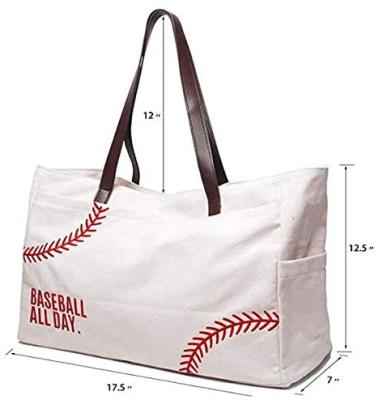 China Baseball Shoulder Handbag Embroidery Tote HandBag Canvas Sport Travel Lightweight Oversized Beach for sale