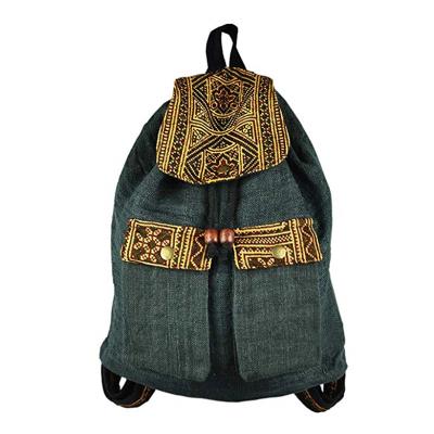 China Vintage Light Weight Cheap Style Fashion Cotton Hemp Floral Casual Backpack for sale