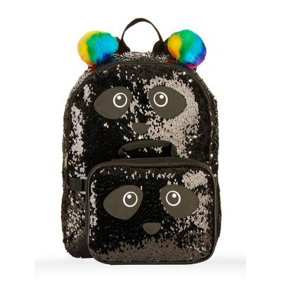 China Reversible face anti-theft portable waterproof sequin panda rainbow backpack bag with adjustable shoulder straps for sale