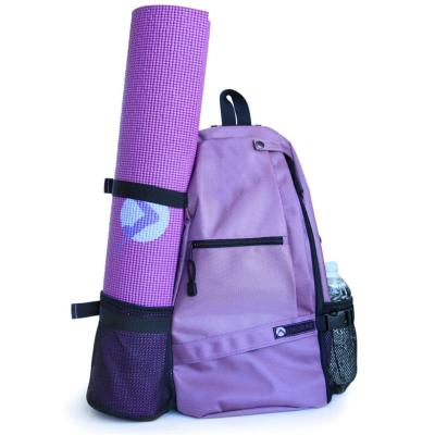 China Durable Fashion Style Purple Polyester Gym Sport Yoga Mat Bag Backpack With Mat Locker System for sale