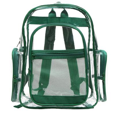 China Custom Made Anti-theft Many Side Clear Mesh Pocket PVC Bag Transparent Color Choice 2 Zipper Backpack for sale