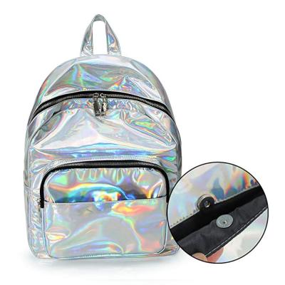 China Laser Ribbon Holographic Anti-theft Leather Travel Backpack Girl's Casual School Bags for sale