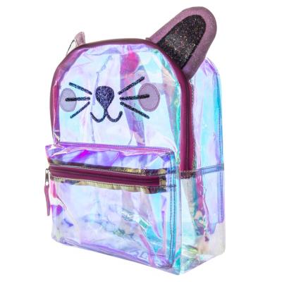 China Cheap Promotional Clear Waterproof Cat Printing Backpack PVC Hologram Waterproof School Bags for sale