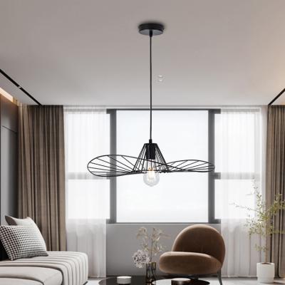 China Beautiful New Metal Straw Hat Hanging Lamp Coffee Shop Modern Living Room Pendant Light for sale