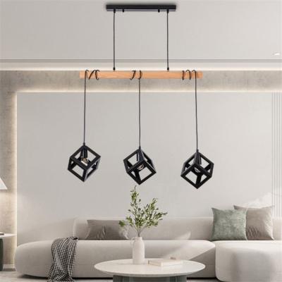 China Beautiful Modern Black Iron Metal Frame Square Hanging Lantern Chandelier Pendant Lighting for sale