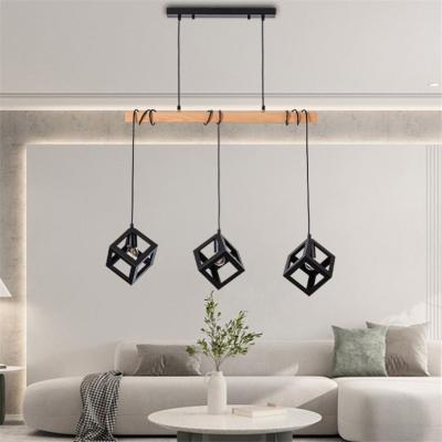 China Nordic Classic Modern Luxury Kitchen Chandelier E27 Beautiful Square Iron Lamp Black Metal Pendant Light for sale