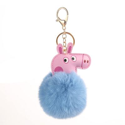 China High Quality Plush Pendant Piggy Bag Cartoon Bag Car Accessories Cute Pompom Key Chain Keychain for sale