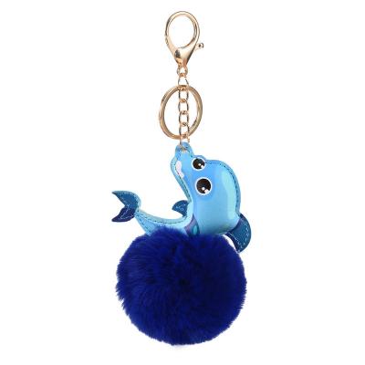 China Bag Car Pendant Accessories Anggege Shape Custom Puff Ball Dolphin Plush Key Chains Furry Fluffy Dinosaur Key Chain Pom Pom Animals for sale