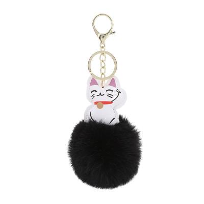 China Bag Car Pendant Accessories Fashion Custom Personalized Faux Rabbit Fur Ball Fortune Cat Plush Key Chains Bag Pendant For New Year for sale