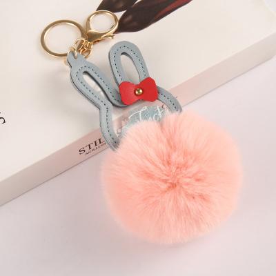 China Bag Car Pendant Accessories New Fashion Customized Plush Key Chains Laser PVC Transparency Cartoon Rabbit Pom Pom Keyring Llaveros 2022 for sale