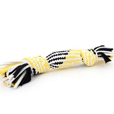 China Sustainable Eco-Friendly Multi-Function Handmade Candy Train Pet Yellow-Black Rope Dog Knot Squeaky Chew Toy for sale