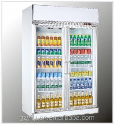 China Single-Temperature Supermarket Glass Double Doors Display Fridge, Upright Beverage Cooler, Refrigerated Drinks Showcase for sale