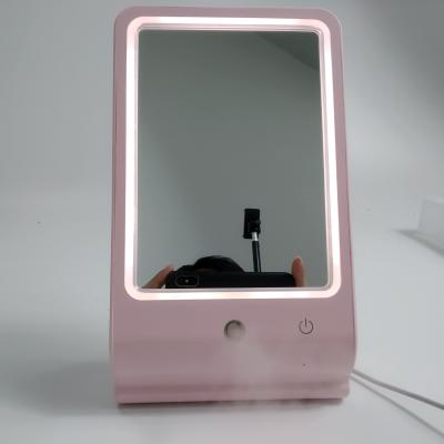 China Dimmable Desk Led Touch Lit Lighted Desktop Makeup Vanity Mirror With Mist Sprayer /Humidifier for sale