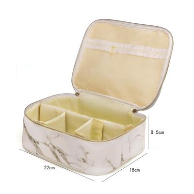 China Fashion Marble White Makeup Bag Organizer Cosmetic Case Travel Portable Marble Bag with Adjustable Dividers for Cosmetics Makeup for sale