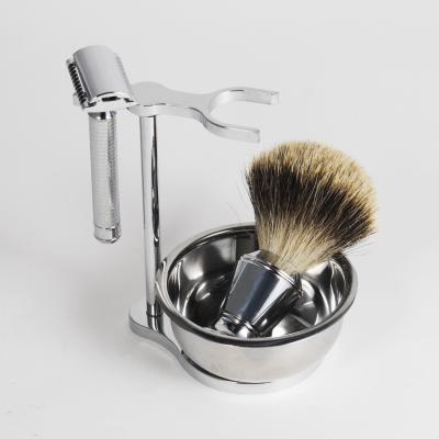 China For SHAVING Kit Wet Shaving Set, High Grade Pure Badger Shaving Brush Holder and Safety Razor Double Edge Blades Kit for sale