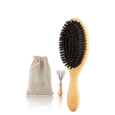 China Sheer Cushion Boar Bristle Hair Brush , Boars Hair Brush Oval Wooden Hole Bamboo Hairb Drip Adds Shine Fine Soft Thin Hair for sale