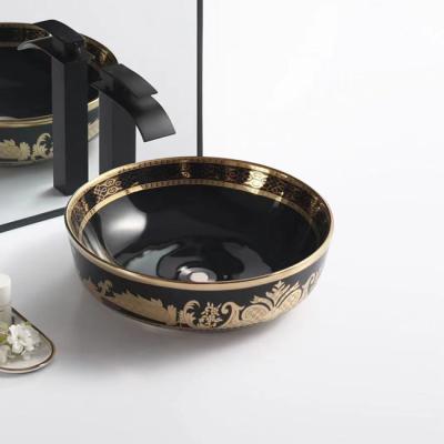 China Modern Popular In Muslim Country Stylish Black With Gold Plating Wash Hand Art Sink Basin for sale