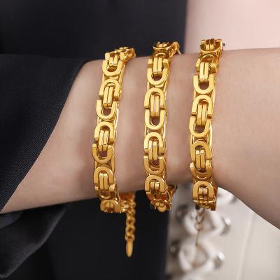 China Wholesale CLASSIC Stacks Gold Plated Stainless Steel Chain Link Fashion Boho Cuban Titanium Adjustable Bangle Bracelet Homme for sale