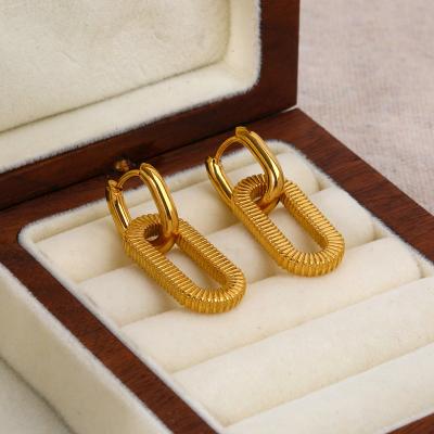 China CLASSIC Designs Latest Fashion Simplicity 18K Gold Color Women Jewelry Square Luxury Elegant Stripe Anniversary Earrings for sale