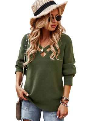 China Latest Anti-wrinkle Fashion Solid Color Women Knit Streetwear Comfortable Sweater Price Winter Promotional Top for sale