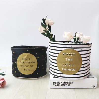 China Hot Wholesale Factory Viable Turned Cotton Foldable Canvas Cloth Sundries Storage Basket Desktop Storage Box for sale